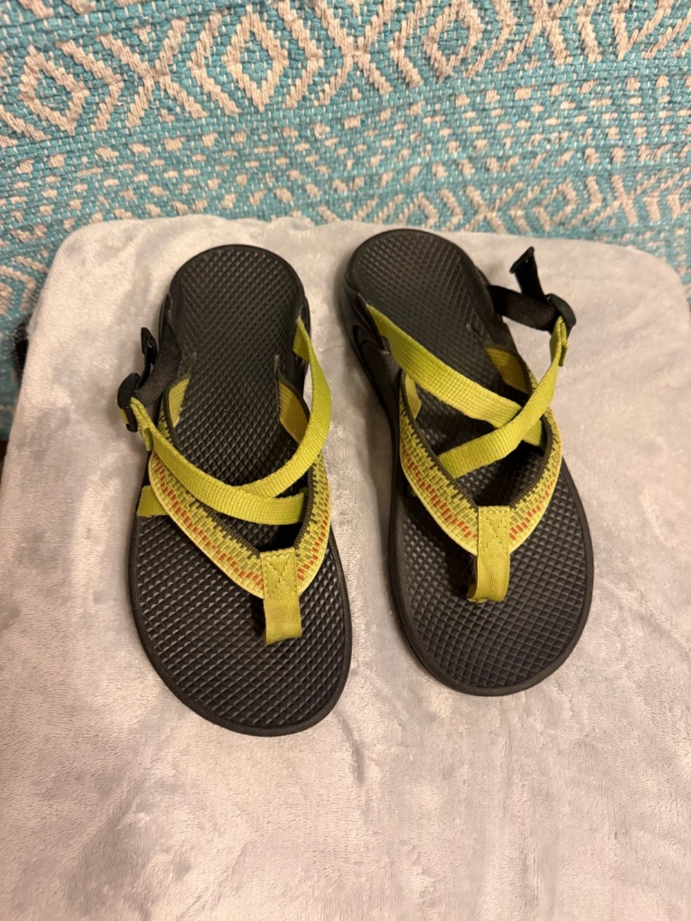 Chaco Women's Black Sandals with Yellow-Green Straps